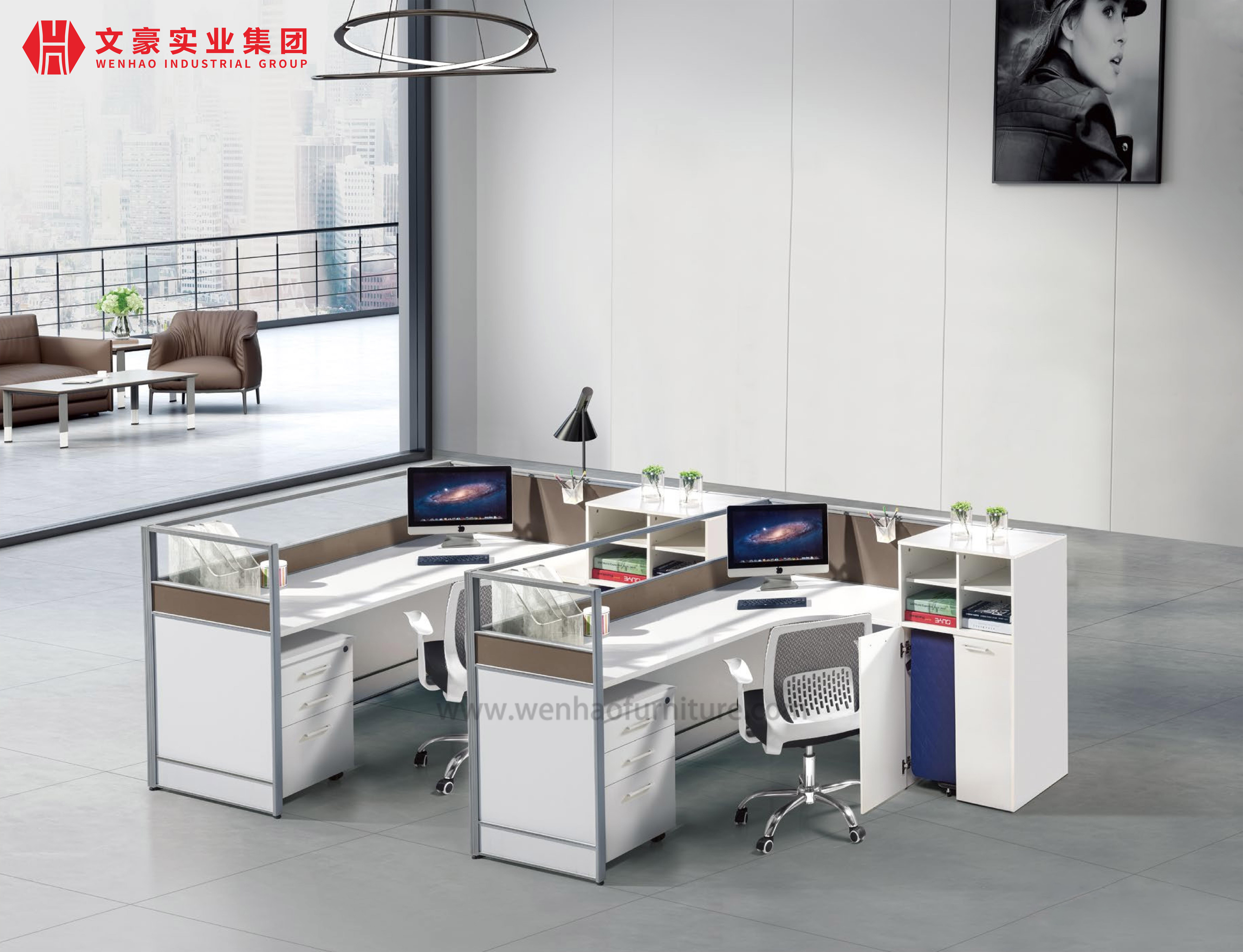 Wooden Workstation Modern Office Cubicles Workstation Desk Office Furniture 2 Person Staff Desk