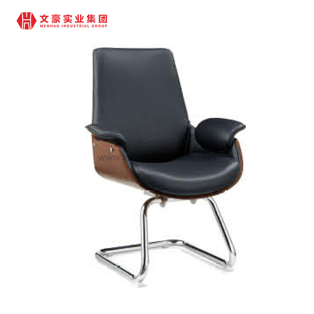 High End Black Leather Conference Chair Wholesale Upholstered Guest Chairs with Steel Frame