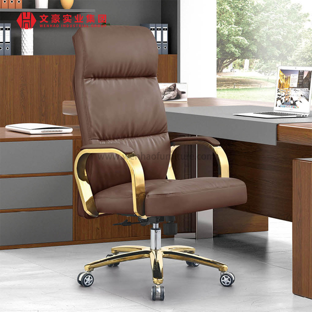 High Back Leather Executive Office Chair Brown Swivel Professional Desk Chairs