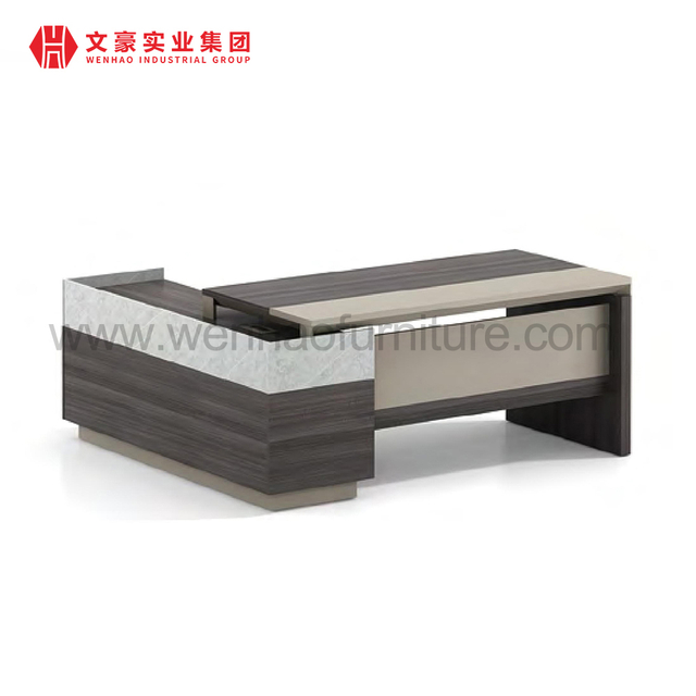 Modular Office Furniture Modern Elegant Design Laminate Beige Color Executive Table L Shape With Drawers