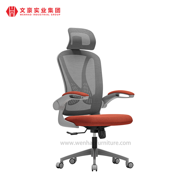 Mesh Ergonomic Office Chairs with Adjustable Headrest And Armrest Orange Upholstered Desk Chair Factory