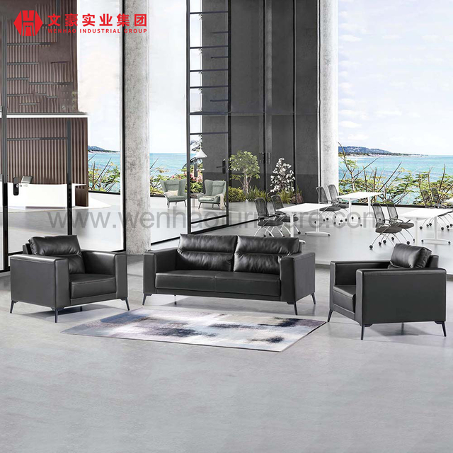 Customized Black Sofa Sets in Office Room Large Offices Sofas with Wood Armrests