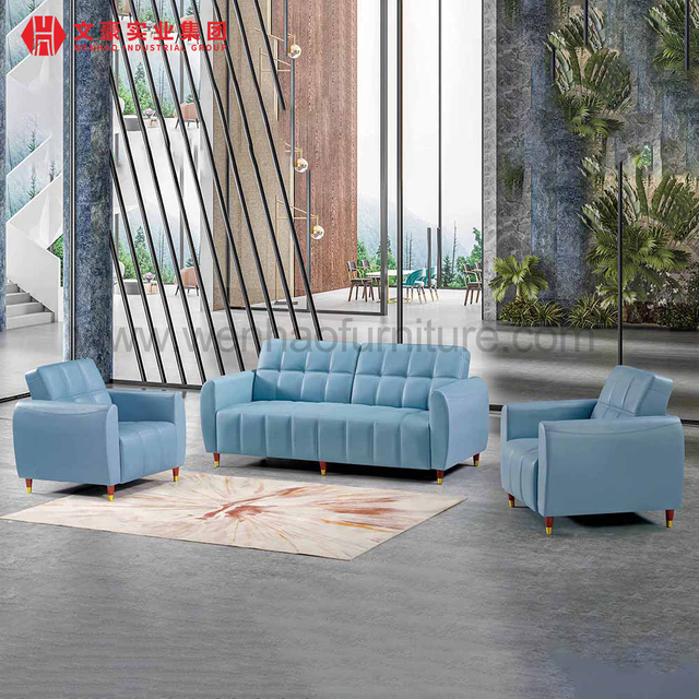 Great Work Office Blue Luxury Leather Sofas Fabric Sofa Sets for Office Rooms