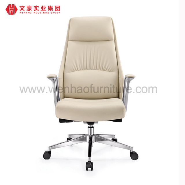 Elegant High Back Office Chair with Headrest White Leather Executive Upholstered Desk Chairs 