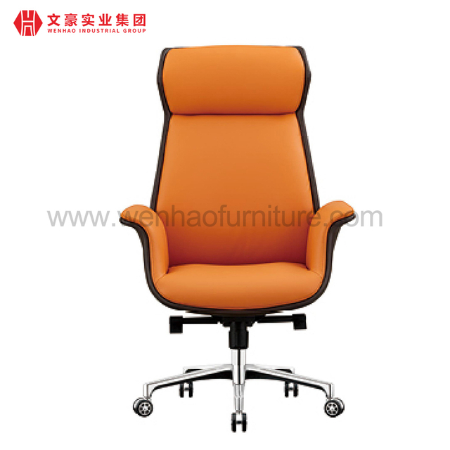 Modern Revolving Leather Boss Office Chair Orange Upholstered Desk Chairs