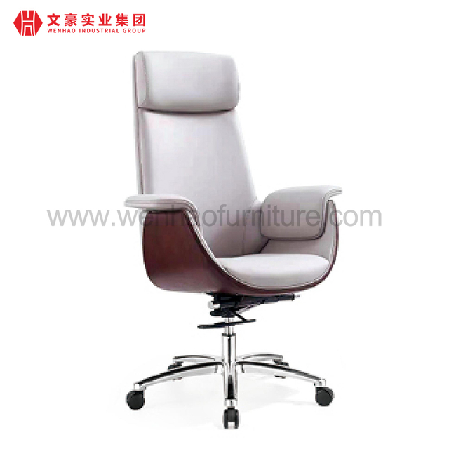 Modern Leather Executive Office Chair with Headrest White and Grey Revolving Professional Desk Chairs