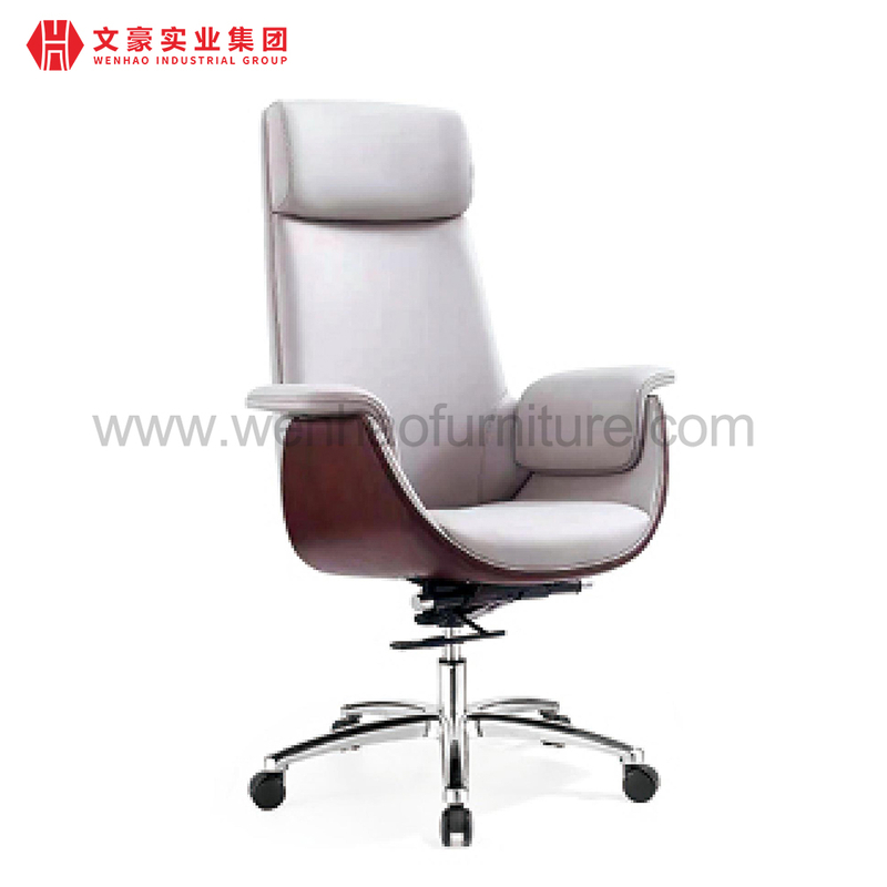 Modern Leather Executive Office Chair with Headrest White and Grey Revolving Professional Desk Chairs
