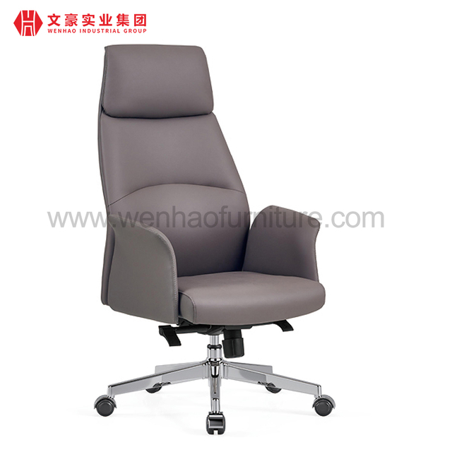 Grey High Back Leather Executive Office Chair Swivel Professional Upholstered Desk Chairs
