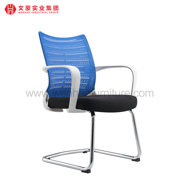 Modern Blue Mesh Office Conference Chair Upholstered Desk Chairs with White Frame