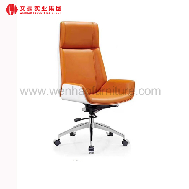 Orange And White Leather Office Chair Luxury Swivel Upholstered Desk Chairs Supplier in China