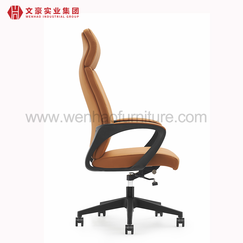 Elegant High Back Leather Management Office Chair Orange Upholstered Revolving Desk Chairs