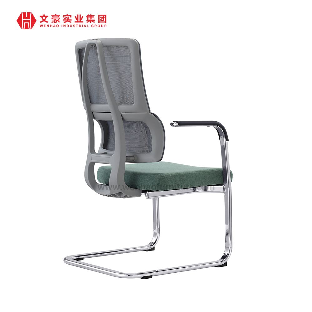 Mesh Steel Conference Chair Green Upholstered Visitors Desk Chairs with Lumbar Support