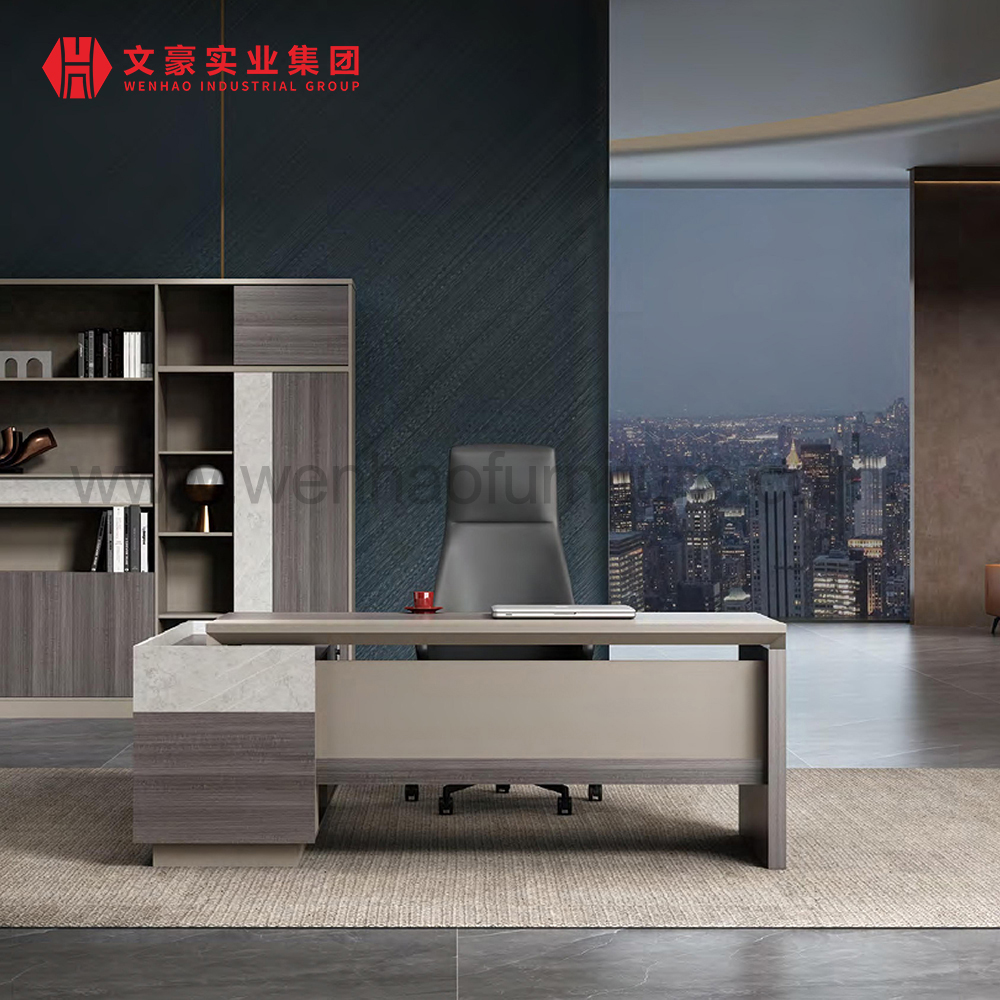 Modular Office Furniture Modern Elegant Design Laminate Beige Color Executive Table L Shape With Drawers