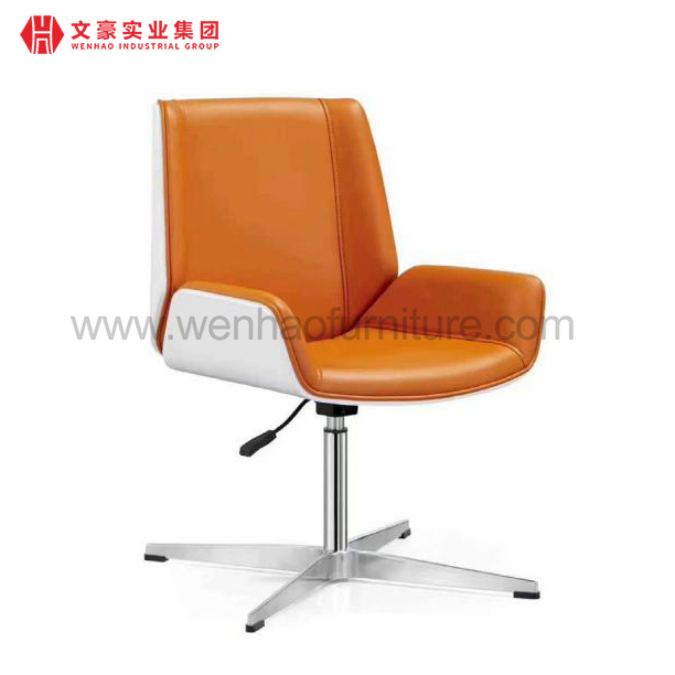 Modern Leather Office Chair Orange Swivel Upholstered Desk Chairs with No Wheels