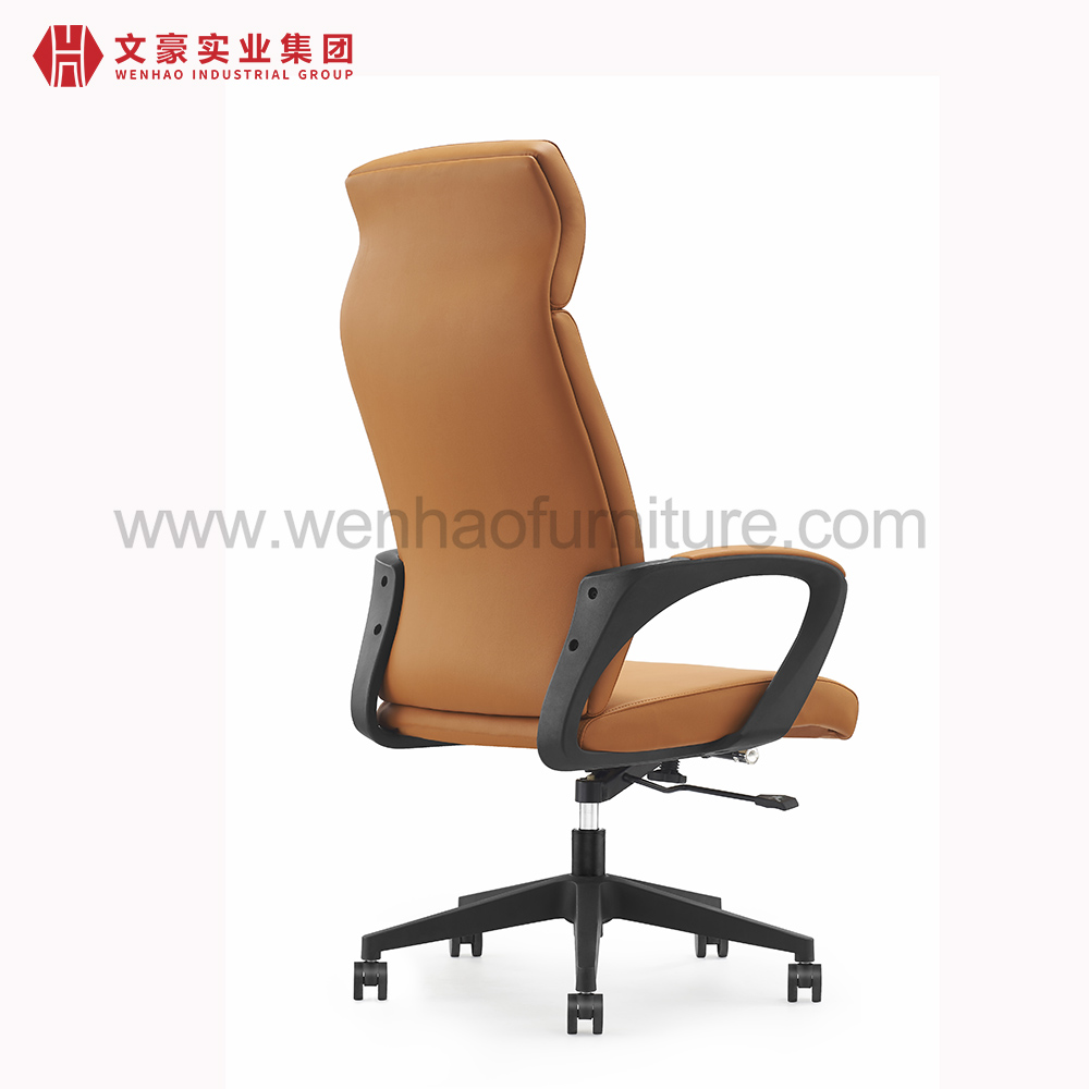 Elegant High Back Leather Management Office Chair Orange Upholstered Revolving Desk Chairs