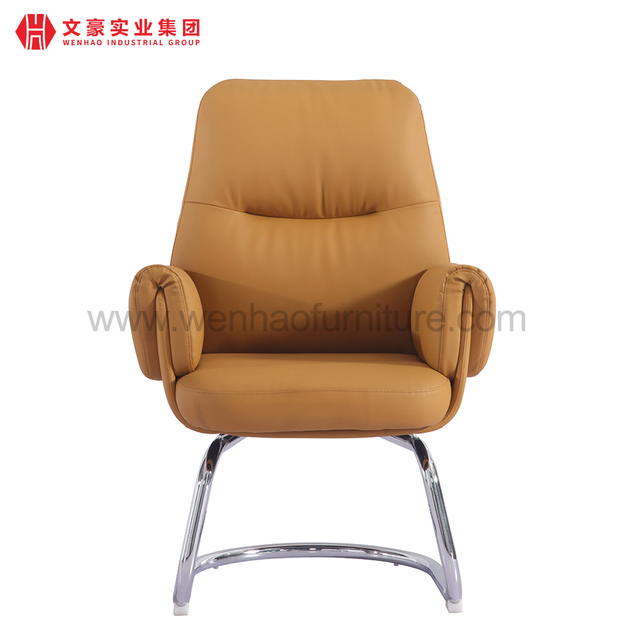 Top Leather Conference Office Chair Orange Upholstered Guest Chairs with Steel Frame