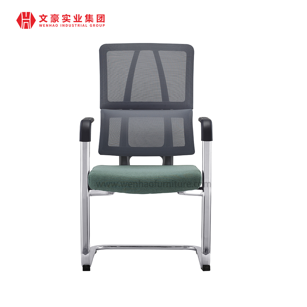 Mesh Steel Conference Chair Green Upholstered Visitors Desk Chairs with Lumbar Support