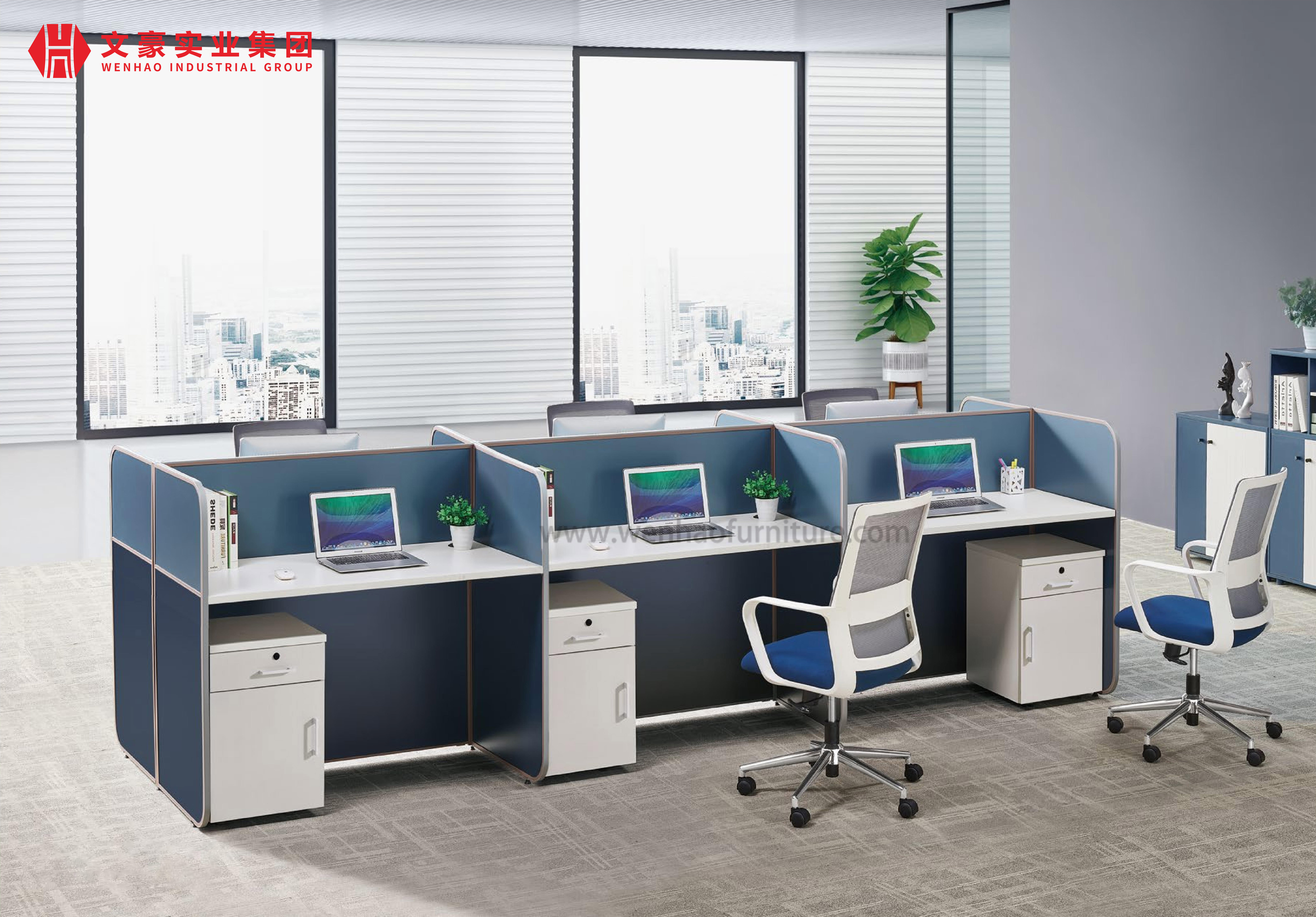 New Modern Design Commercial Furniture Modular L-Shape Computer Workstation Glass Partition 4 People Office Staff Desk