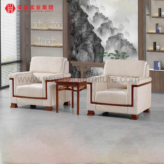 Luxury Leather Office Boss Room Sofa Set Large Office Sofas with Wood Arm