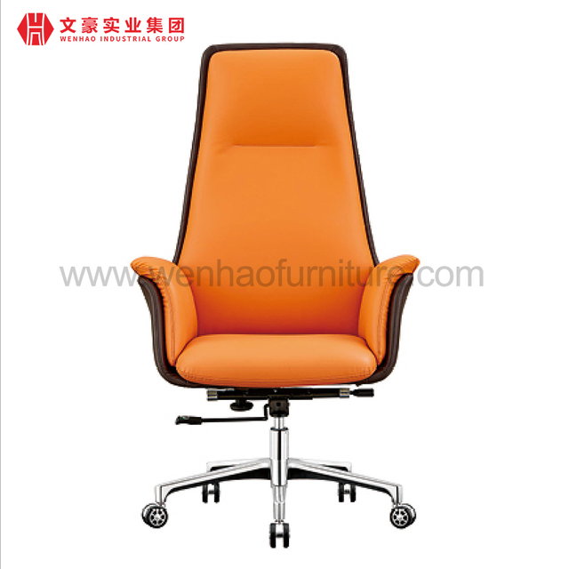 Orange High Back Leather Executive Office Chair with Wheels Revolving Upholstered Desk Chairs