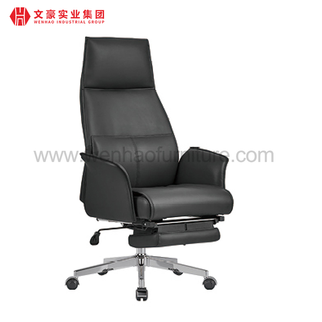 Black Leather Executive Office Chair with Footrest High Back Swivel Professional Desk Chairs