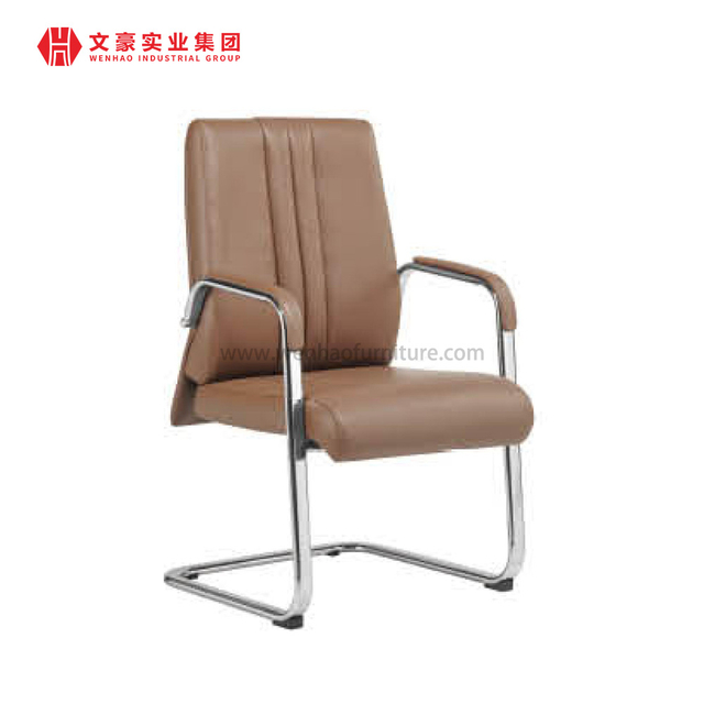 Coffee Leather Conference Chair Upholstered Guest Chairs with Steel Frame