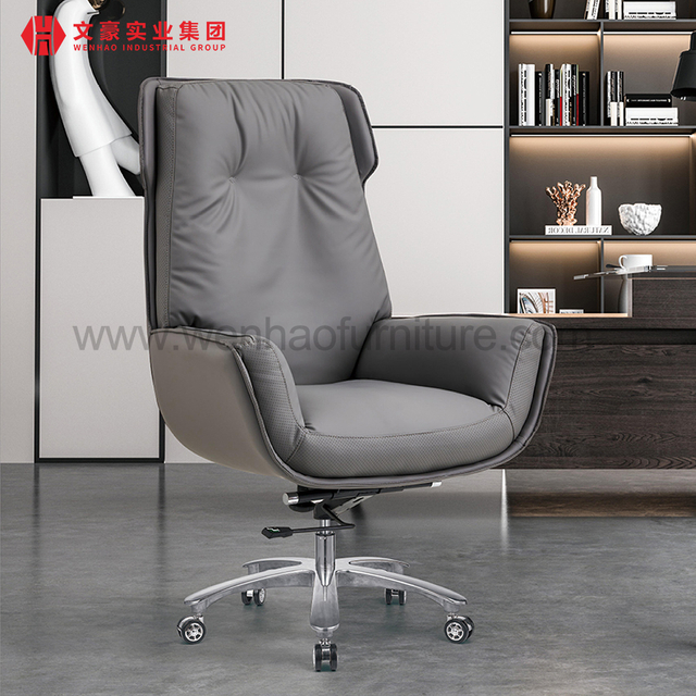 Comfortable Leather Executive Office Chair Grey Revolving Professional Upholstered Desk Chairs