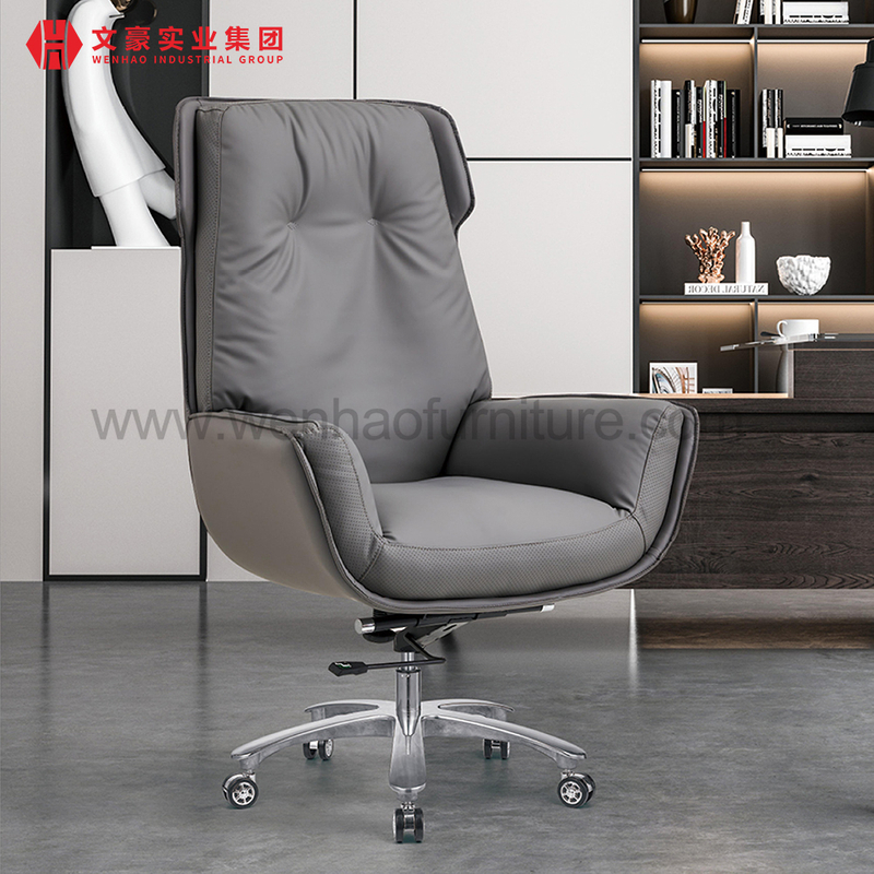 Comfortable Leather Executive Office Chair Grey Revolving Professional Upholstered Desk Chairs