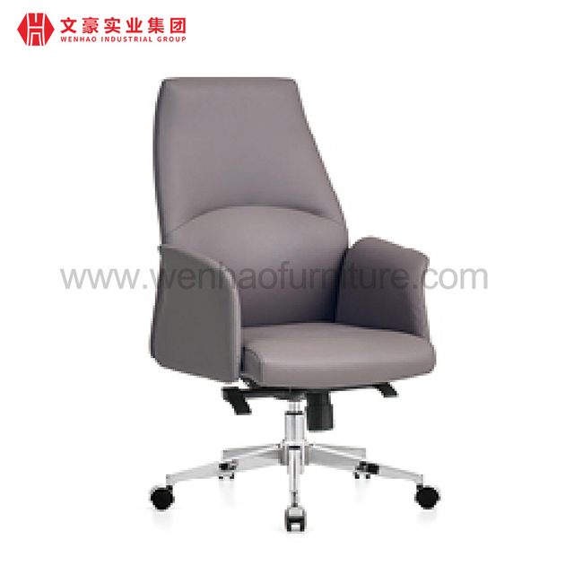 Wenhao Grey Leather Executive Office Chair Swivel Upholstered Desk Chairs with Wheels