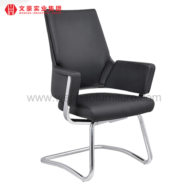 Black Leather Conference Chair Upholstered Guest Chairs with Steel Frame