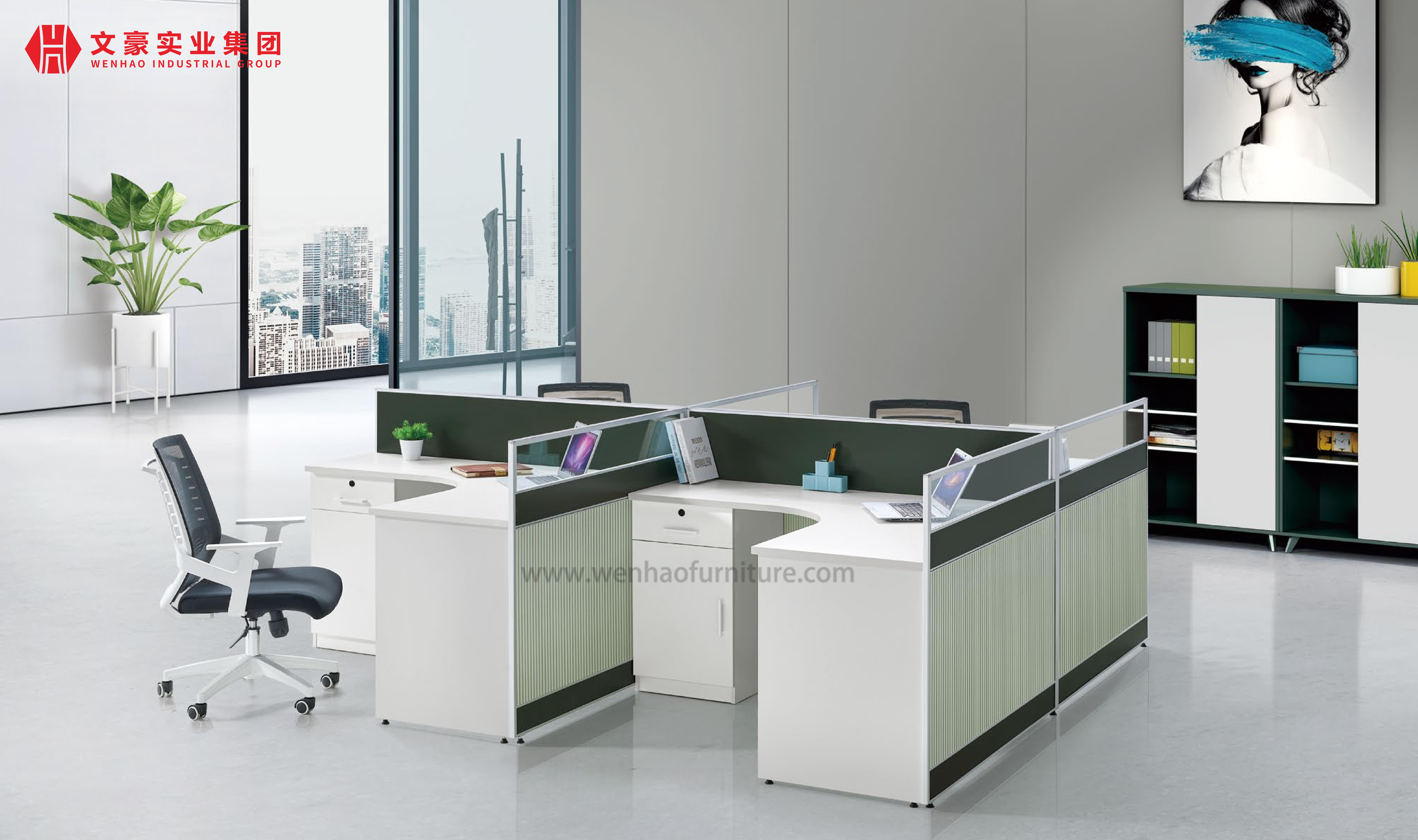 Modern Open Modular 4 Person Cheap Workstations For 4 Person Computer Office Table Mdf Desk Office Partition Staff Desk