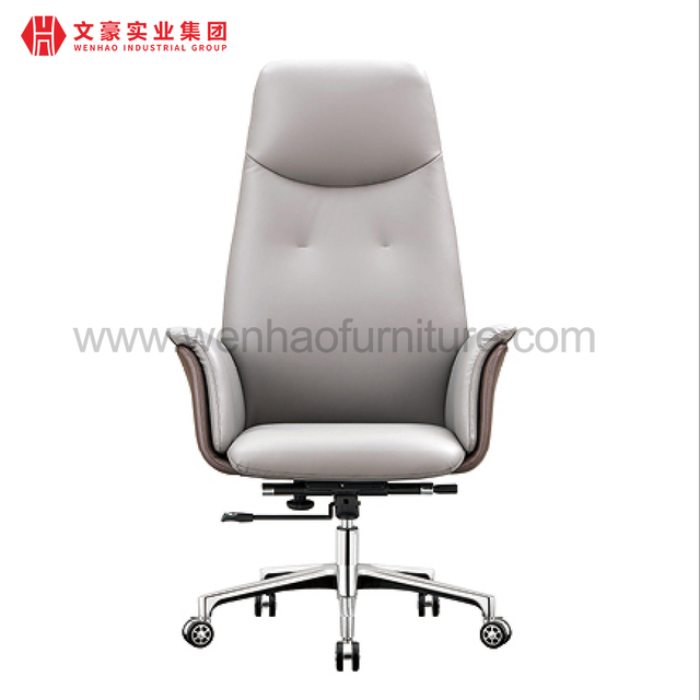 White And Grey High Back Leather Executive Office Chair Luxurious Swivel Upholstered Desk Chairs