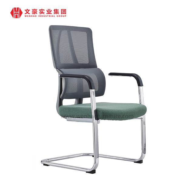 Mesh Steel Conference Chair Green Upholstered Visitors Desk Chairs with Lumbar Support