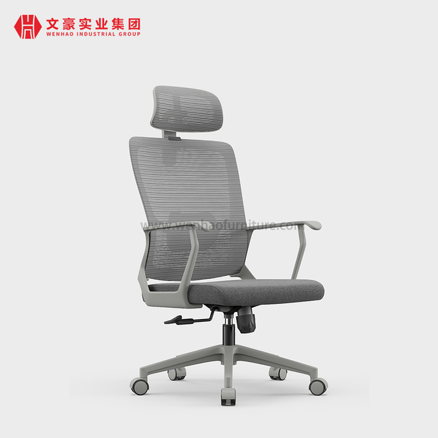 Grey Mesh Ergonomic Office Chair Swivel Upholstered Desk Chairs with Headrest