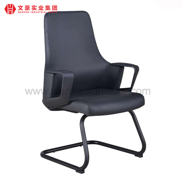 Luxurious Black Leather Conference Office Chair Modern Upholstered Guest Chairs